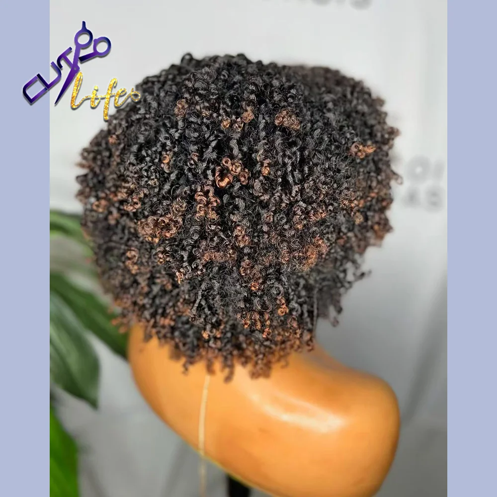 Ombre Honey Blonde Kinky Curly Wig With Kinky Edges Short Curly Bob Cut 13x4 Lace Front Wig Human Hair HIghlight Closure