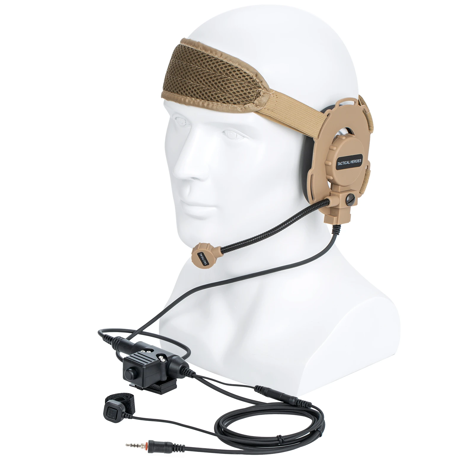brown HD03 Tactical Bowman Elite II walkie talkie Radio Headset with Finger Microphone and U94 PTT For VX-6R VX-7R FT-270R
