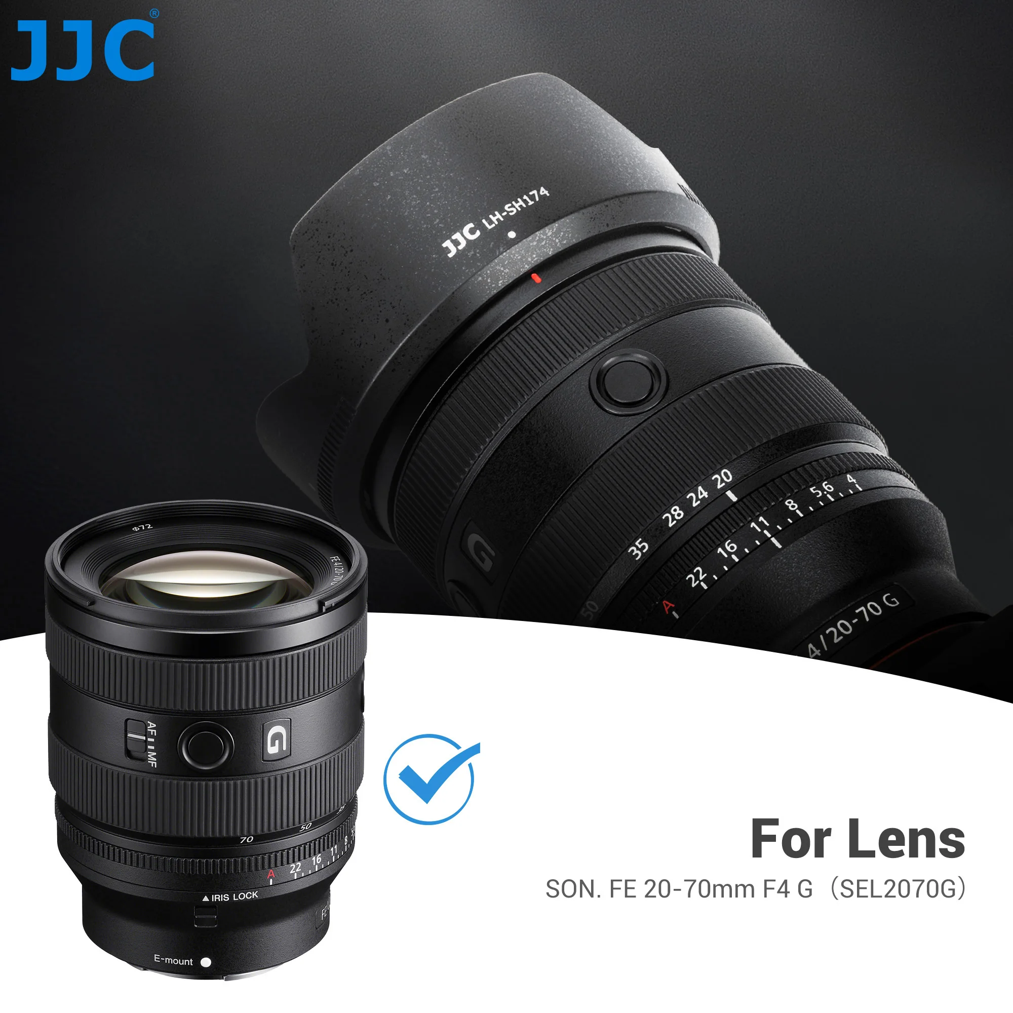Pare-soleil pour objectif Sony FE 20-70mm F4 G sur appareil, réduction des reflets et protection