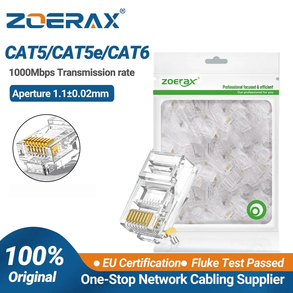 ZoeRax CAT5e CAT6 Stecker RJ45 Modularstecker Netzwerkstecker 50μ vergoldet 1,1mm Lochende für Ethernet-Kabel