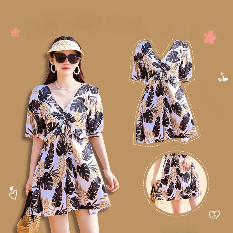 

Mother Wear Hot Spring Skirt-style Belly-covering One-piece Swimsuit Ladies Plus Fat Middle-aged and Elderly Swimsuit Women