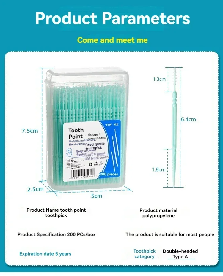 Toothpick Disposable 200 PCs Boxed Plastic Toothpick Brush Household Interdental Brush Teeth Picking Dental Floss