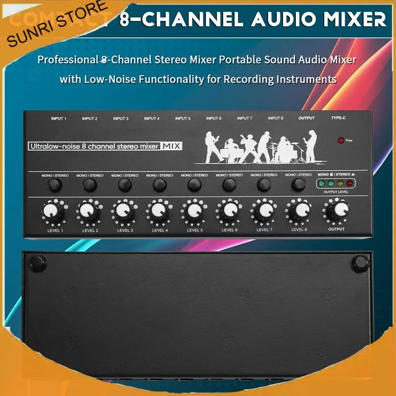 Professional 8-Channel Stereo Mixer Portable Sound Audio Mixer With Low-Noise Functionality For Recording Instruments