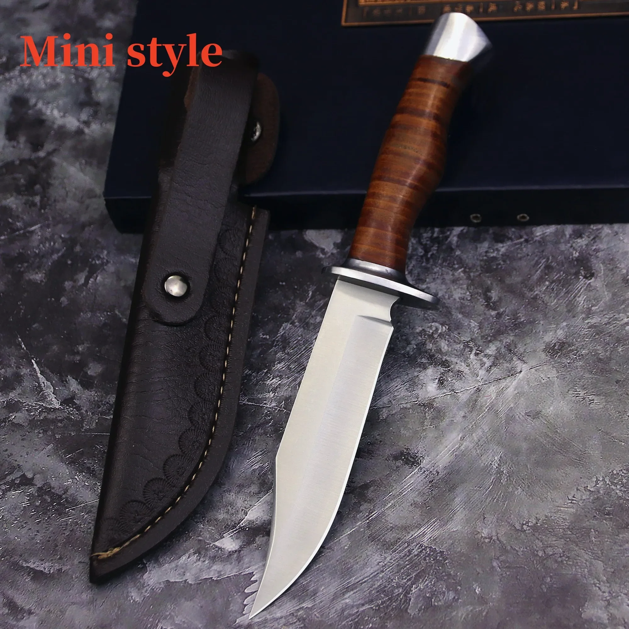 Outdoor Hunting Knife Straight Knife Leather Handle Jungle Camping Hiking Knife EDC Tool Knife Collection Gifts