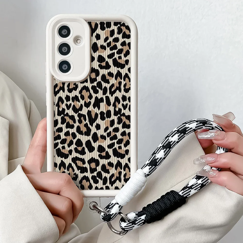 Leopard Print Wrist Chain Lanyard Soft TPU Phone Case