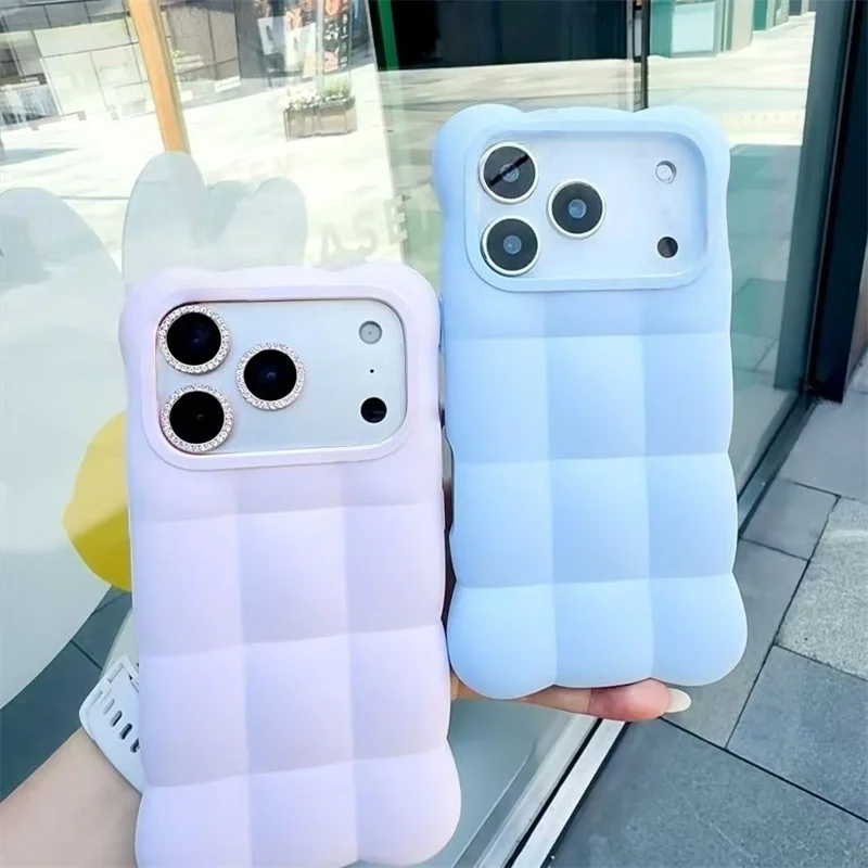 3D Cloud Puff Silicone Phone Case with Charm Accessories - Shockproof Soft Cover