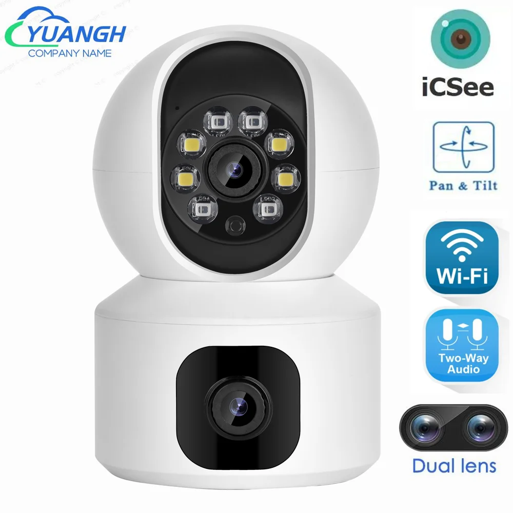 6Mp Dual Lens Icsee Wifi Camera Dual Screen Smart Home Security Protection Cctv Indoor Camera Wireless