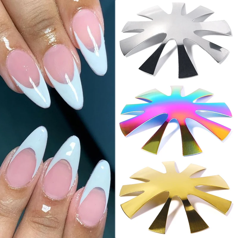 

1PC Nail Art Cutter Smile Cut V Line Almond Shape Tips Edge Shaping Template Metal Nails Cutter Acrylic French Manicure Tools