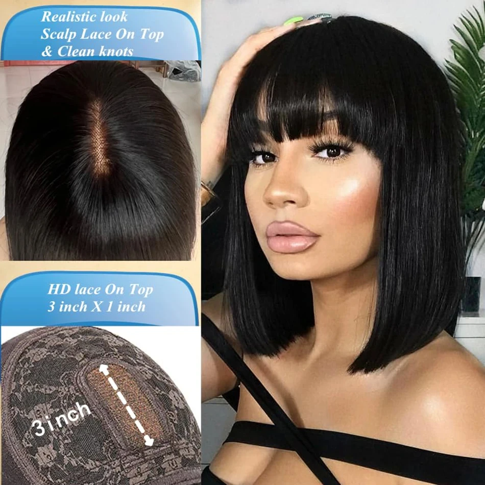 150% Density Glueless Short Bob Wig Glueless Wig Human Hair 3X1 Middle Part Lace Straight Bob Human Hair Wigs With Bangs
