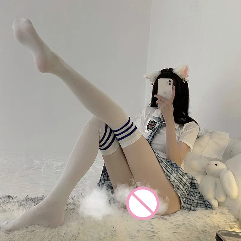 Blue and White Sailor Socks Lolita Lace Fishnet Fishnet Garter Stockings Sexy Outfit Sex Kit for Couples Black Silk Temptation