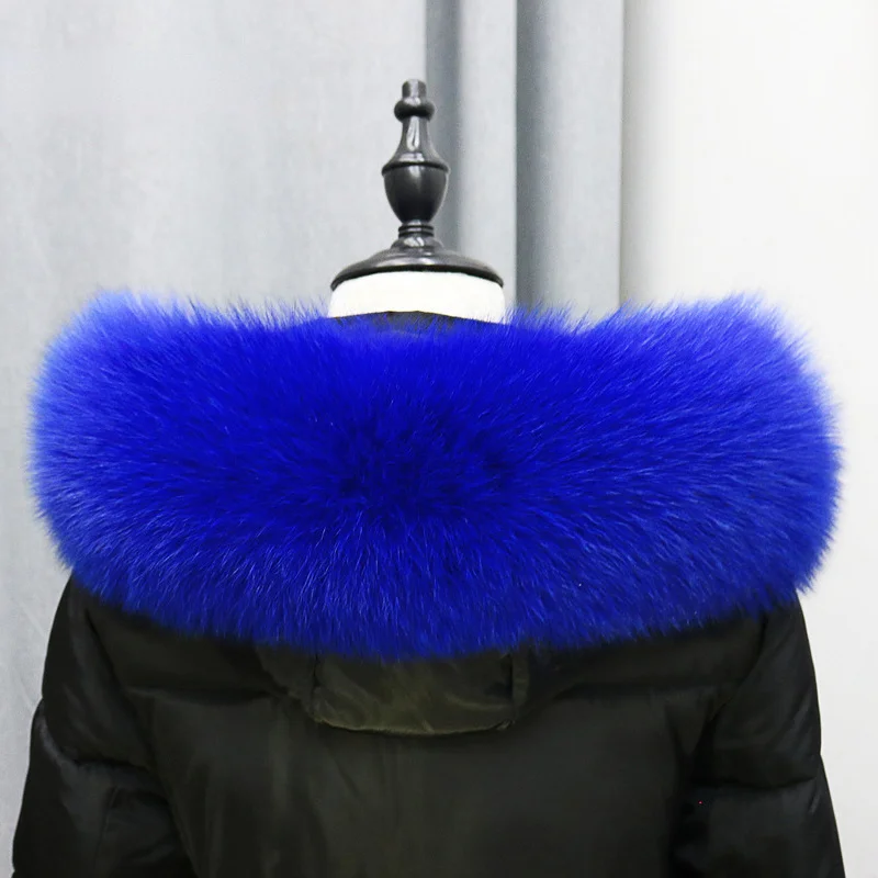 Real Fox Fur Collar Winter Women Natural Fur Hood Trims Decor Furry Fur Scarf for Coat Jeckets Black Scarves Luxury Shawls 6