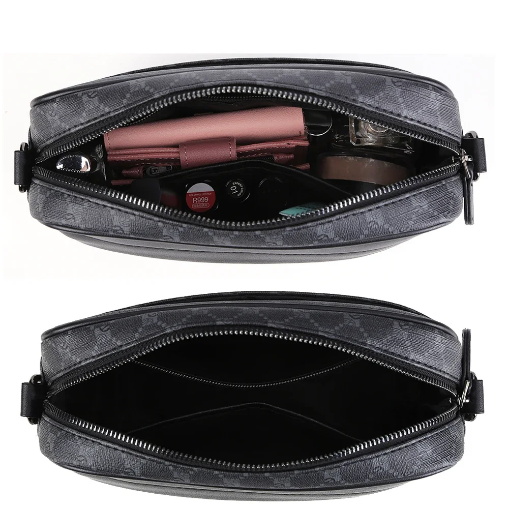 Luxury Business Shoulder Bag for Men Design Plaid PU Leather Messenger Crossbody Bag Casual Zipper Small Square Sling Bag Pouch