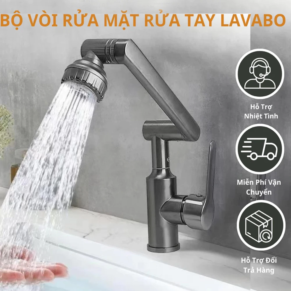 ก๊อกน้ําอ่างล้างจานในห้องน้ํา ก๊อกอ่างล้างหน้า 1080 °   ก๊อกน้ําอ่างล้างจานก๊อกน้ําร้อนและเย็นแบบหมุนได้มัลติฟังก์ชั่นก๊อกน้ําสองโหมด 1