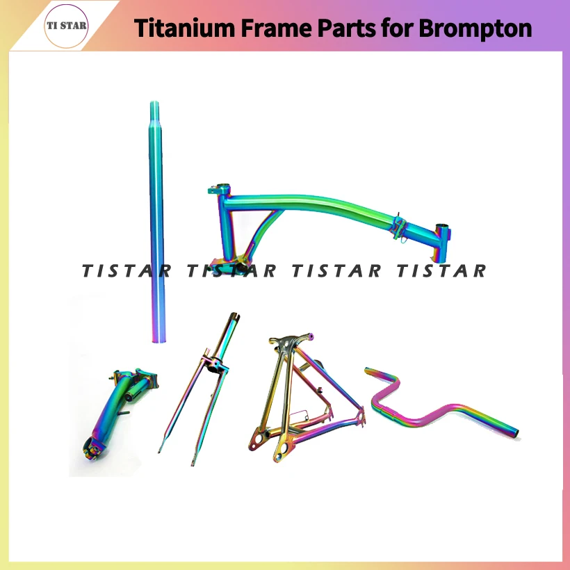 

Titanium Frame Parts Set for Brompton Bicycle Lightweight 16 Inches Folding Bike 6pcs Gr 9 Ti Rainbow Color S / M Handlebar