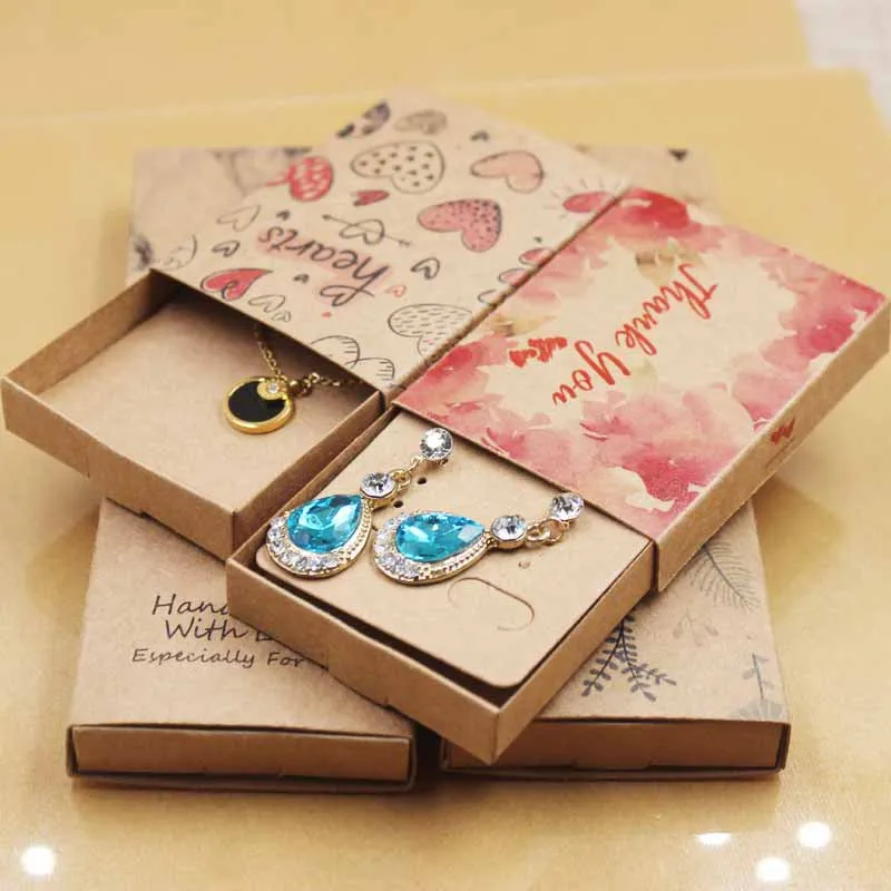 12 Set Kraft Paper Earrings Pendant Jewelry Packaging Box Color Printing Jewelry Drawer Box Wedding Gift Box