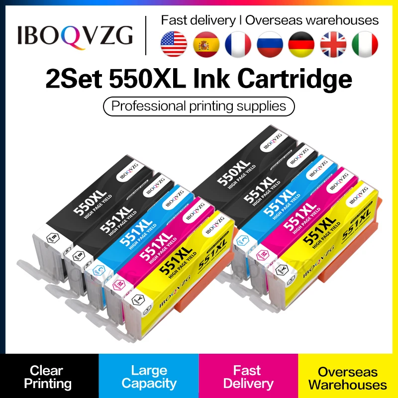 Iboqvzg Per Canon Pgi550 Pgi-550Xl Cli-551 Cartuccia Di Inchiostro Compatibile Per Canon Pixma Mg5450/Mg5550/Mg6350/Mg6450/Mg7150/Ip7250