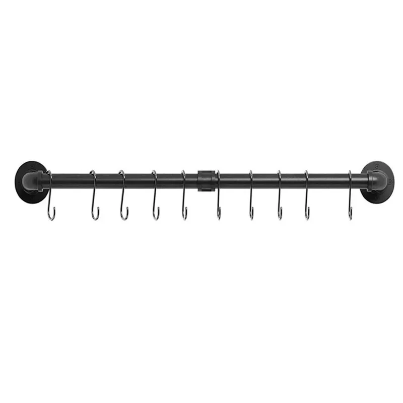 Home Decoration Industrial Style Hanging Pipe with Hooks Metal Wall Mounted Holders Pipe for Kitchen Tools Organization
