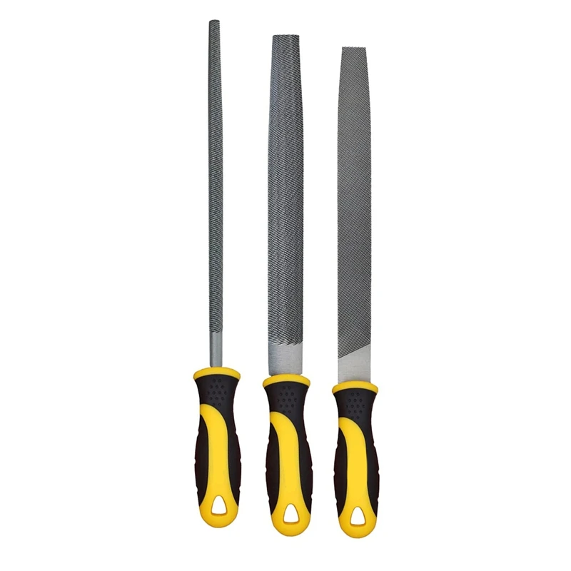 WFF 3Pcs Metal File Set,8-Inch,Professional Carbon Steel File, Includes Flat/Half-Round/Round,Work For Metal, Wood And More