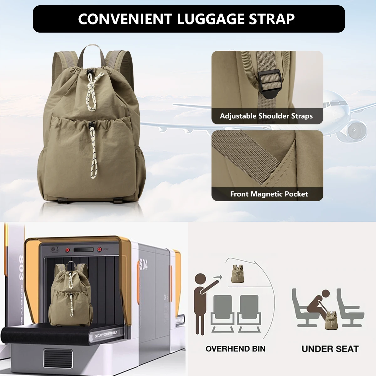 Lightweight Drawstring Backpack Sports Mountaineering Fitness Storage Backpack Men's Niche Travel College Student Bag Women's Fishing Camping Outdoor