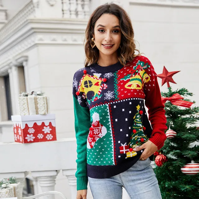 Women Sweaters Cardigan Short Snowflake On Christmas Tree With Bells Knitted Chest Cashmere Sweater Top Ropa En Promocion Mujer 2