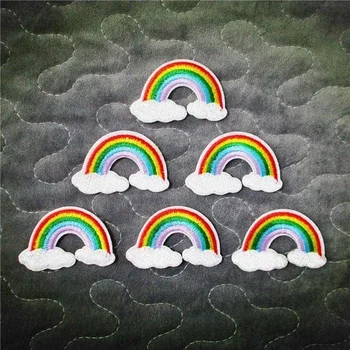 10Pcs/Set Embroidered Iron on Patch Clothing Cute Rainbow Clothing DIY Motif Applique 2