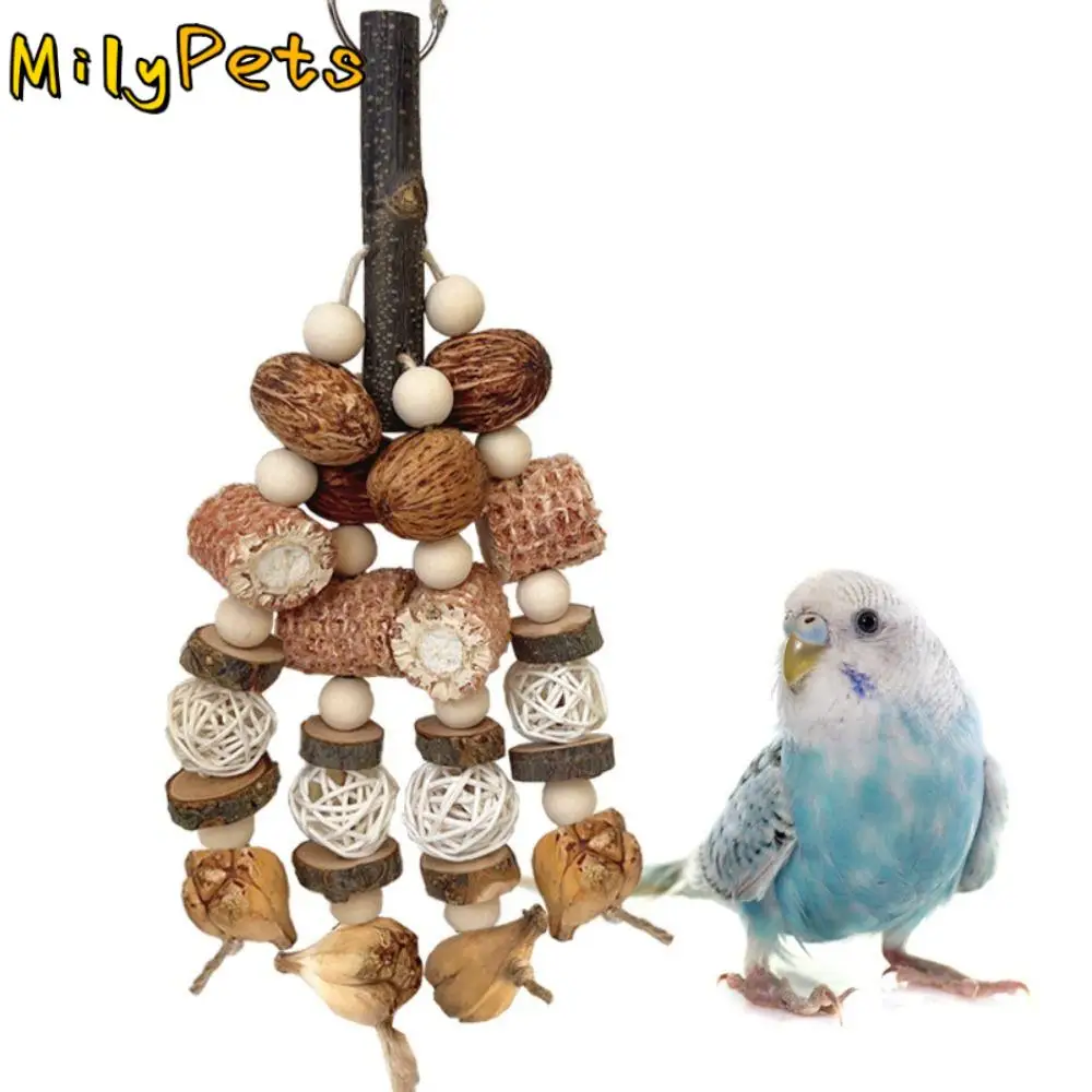 Parakeet Natural Wood Bird Wood Nut Toy Corncob Rattan Ball Parrot Chewing Toy Healthy Pineapple Bite Training For Birds