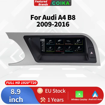 Reproductor de Radio Multimedia para coche, para Audi A4 B8 S4 2009 -2016, Bluetooth, Carplay inalámbrico, Android, pantalla táctil de 8,9 pulgadas, 1920x720P 1