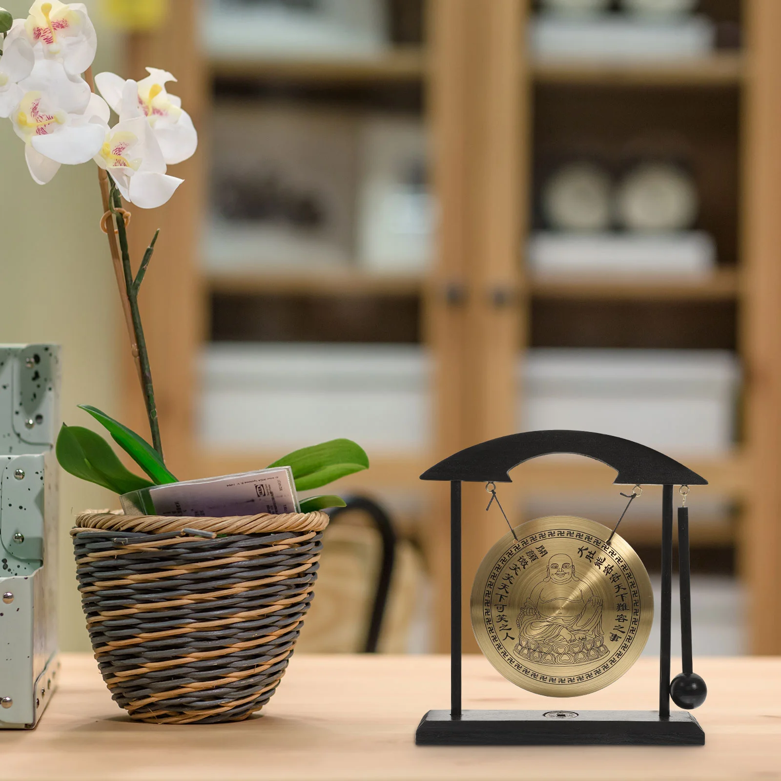 Creative Alloy Wood Gong nament Home Decor Desktop Adornment Craft Vintage Cymbals Indoor Office Accessory Metal Art Piece