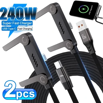1-2Pcs 240W Super Fast Charging USB PD TypeC Data Cable With Folding Stand Universal Game Charger Cord For iPhone 17 Samsung mi 1