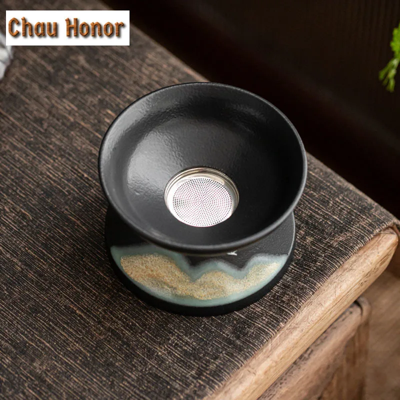 Japanese Style Ceramic Tea Strainer Hand-painted Distant Hills Glaze Tea Infuser Tea Maker Filter Tea Leak Holder Tea Ceremony