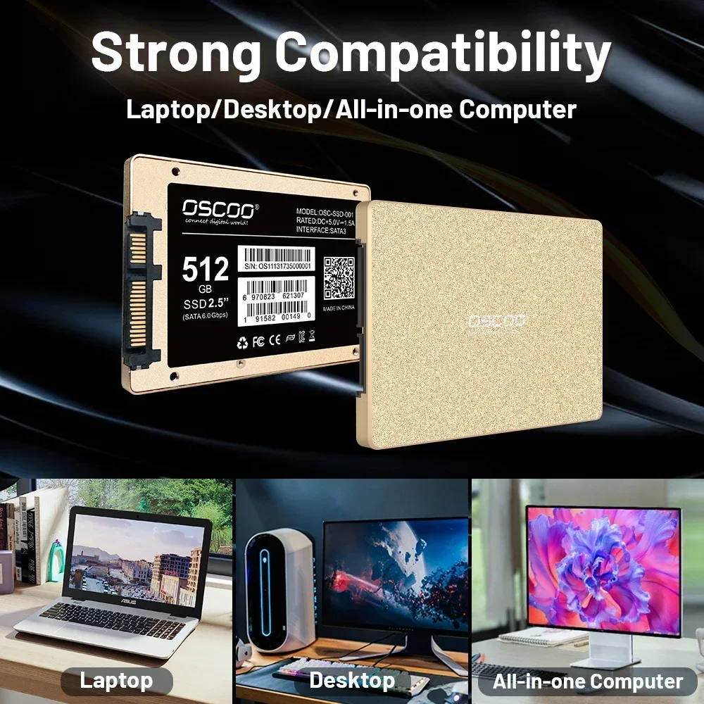 Твердотельный накопитель OSCOO SSD 256 ГБ 512 ГБ внутренний жесткий диск HDD жесткий диск SATAIII 2,5 дюйма MLC ноутбук Настольный ПК Золотая серия металлический корпус SSD