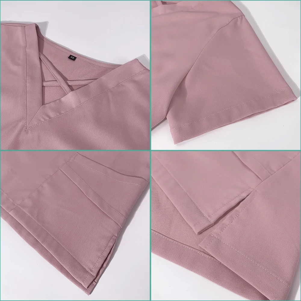Wholesale Price Joggers Scrubs Set for Women Pet Hospital Uniform Solid Color Scrub Suits Surgical Gown Multiple Pockets V-neck