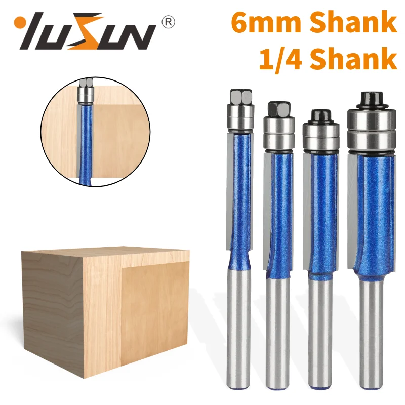 YUSUN 1PC 6MM 6.35MM Shank Double Bearing Flush Trim Bit Router Bit