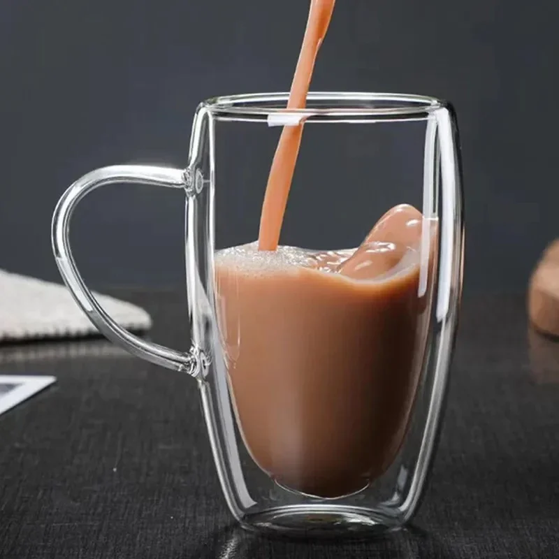 350ml Double Wall Handmade Glass Cup - Transparent Heat Resistant Drinkware for Tea, Coffee, Beer, and More