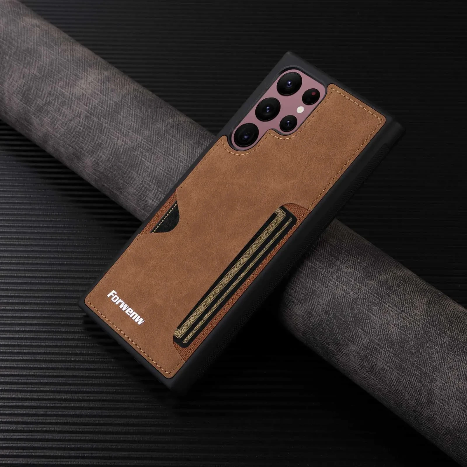 Vintage-Style PU Leather Wallet Phone Case with Card Holder