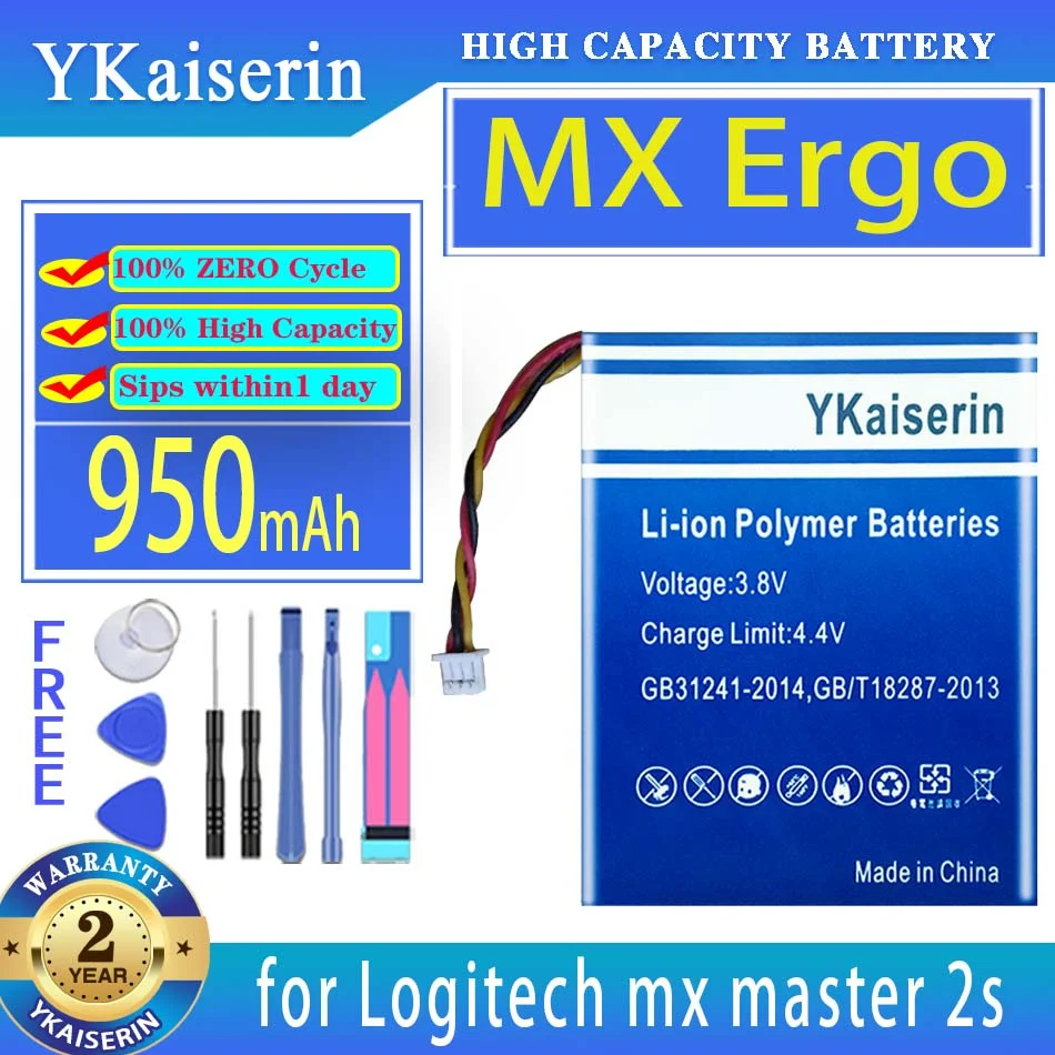Ykaiserin Batteria Mx Ergo (533-000120) 950Mah Per Logitech Mx Master 2S Mx Anywhere 2 2S Anywe2 Anywhes2S Ergo Bateria