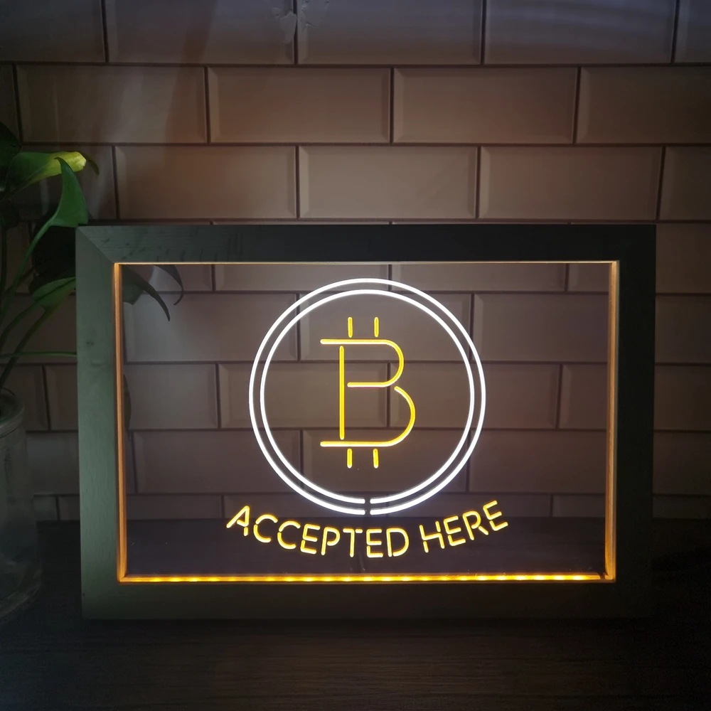 Bitcoin aceito aqui exibição de criptomoeda dupla cor LED sinal de néon  moldura de foto mesa de quarto - AliExpress