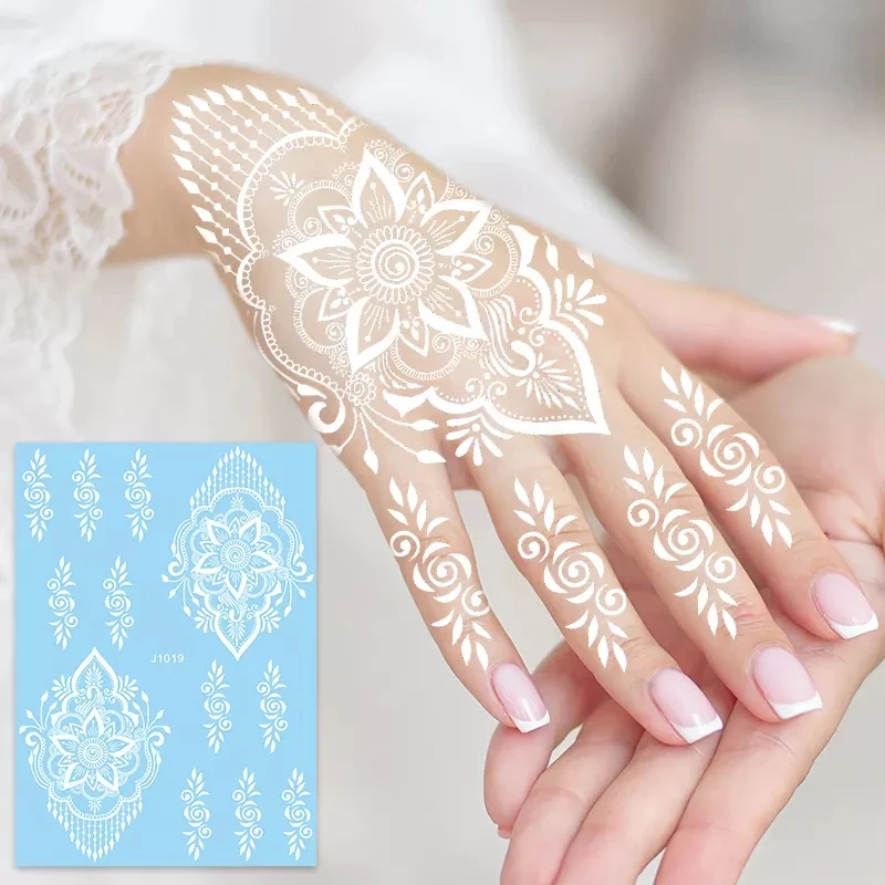 White Henna Tattoo Stickers for Hand Temporary Tattoos for Women Mehndi Women\'s Body Art Wedding Party Fake Tatoo