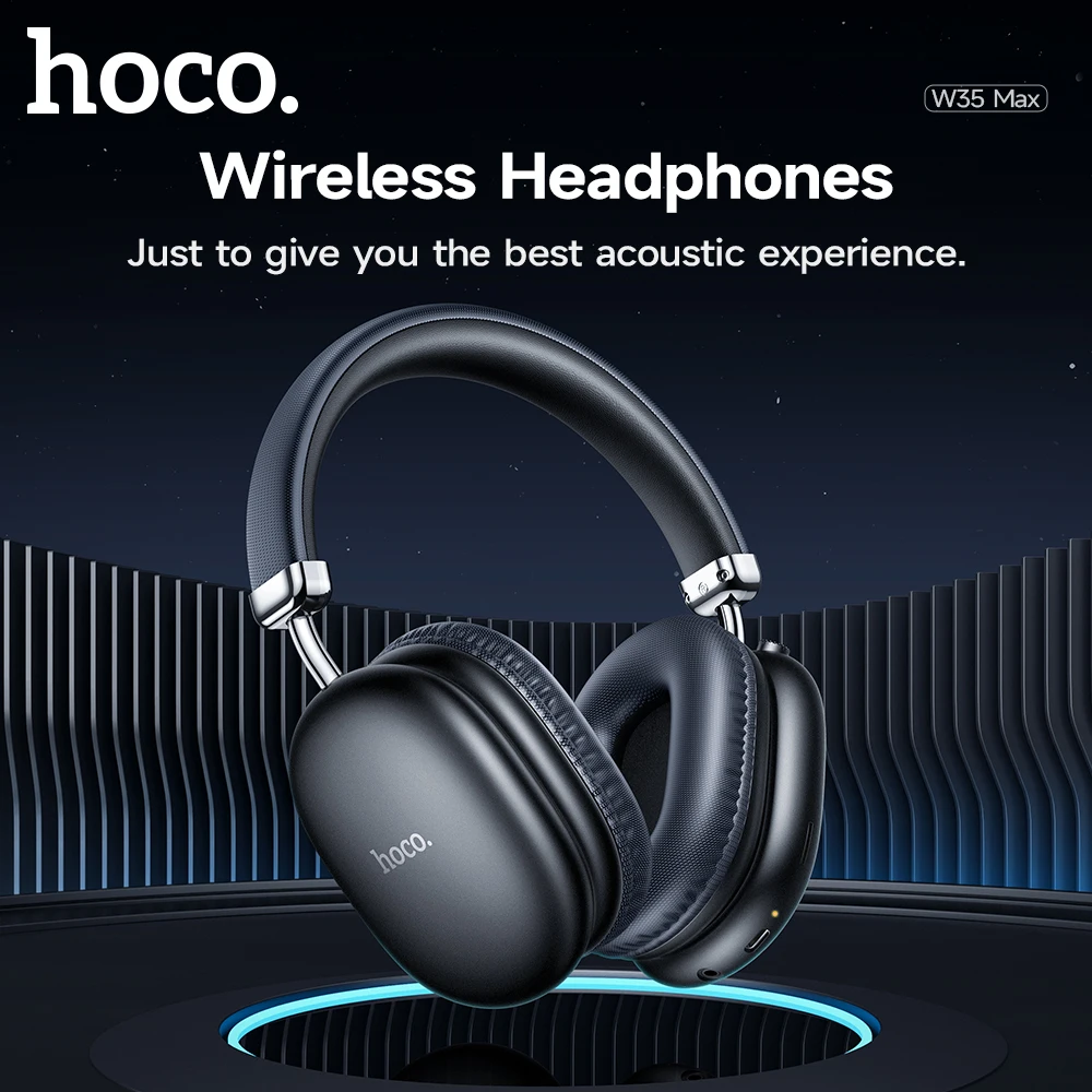 HOCO-Auscultadores Sem Fio Bluetooth, Atualizado, W35 Max, 40mm Driver, Over Ear Music, Fones de Ouvido Esportivos, 800mAh Mic, HiFi Earbuds