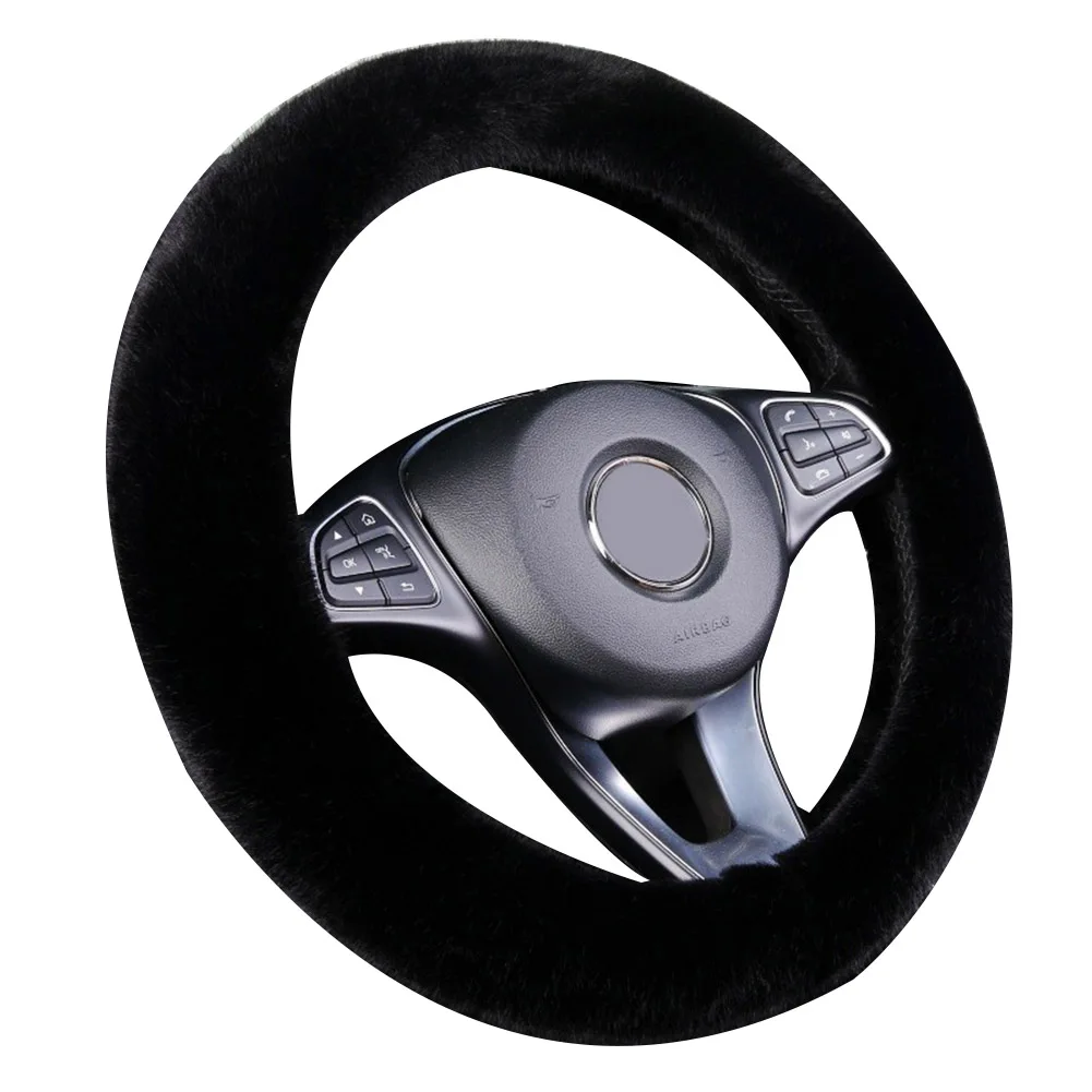 

Car Faux Fur Microfiber Steering Wheel Cover Wool Sheepskin Fluffy Fleece Warm And Cozy 37-38cm Interior Parts Accessories