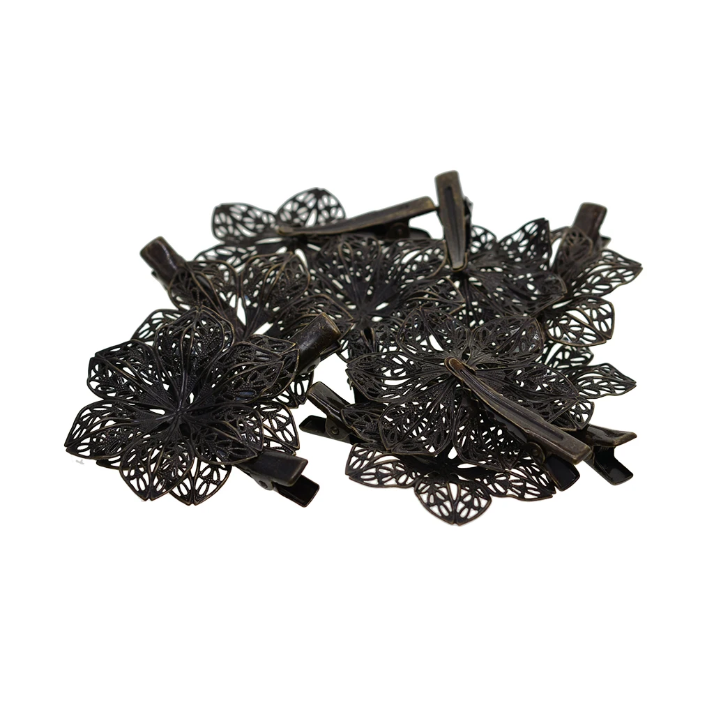 빈티지 앤티크 청동 헤어 클립, 꽃 패턴 헤어웨어, 선조 헤어 액세서리, 소녀 또는 여성용 헤어클립, 10 X