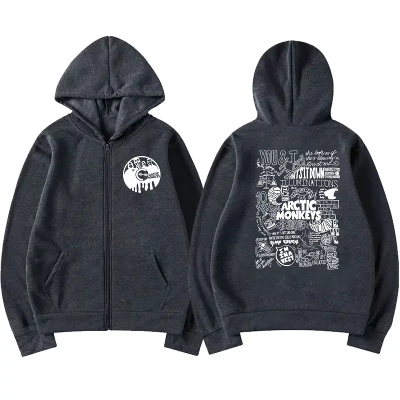 Vintage Arctic Monkeys Graphic Print Zip-up Hoodie Fall and Winter Fleece Oversized Jacket Sweatshirt Retro Rock Hip Hop Hoodies 6
