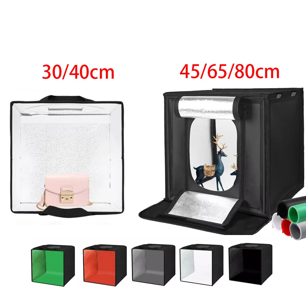 Photography Tent Photo Light Studio SoftBox Portable Foldable Table Shoot Tents Kit 5 Background Backdrop 30/40/45 65 80cm