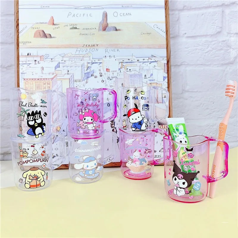 

270ML Kawaii Hello Kitty Kuromi Cinnamoroll My Melody Pochacco Bathroom Tumblers Anime Mouthwash Storage Cups Tooth Brush Holder