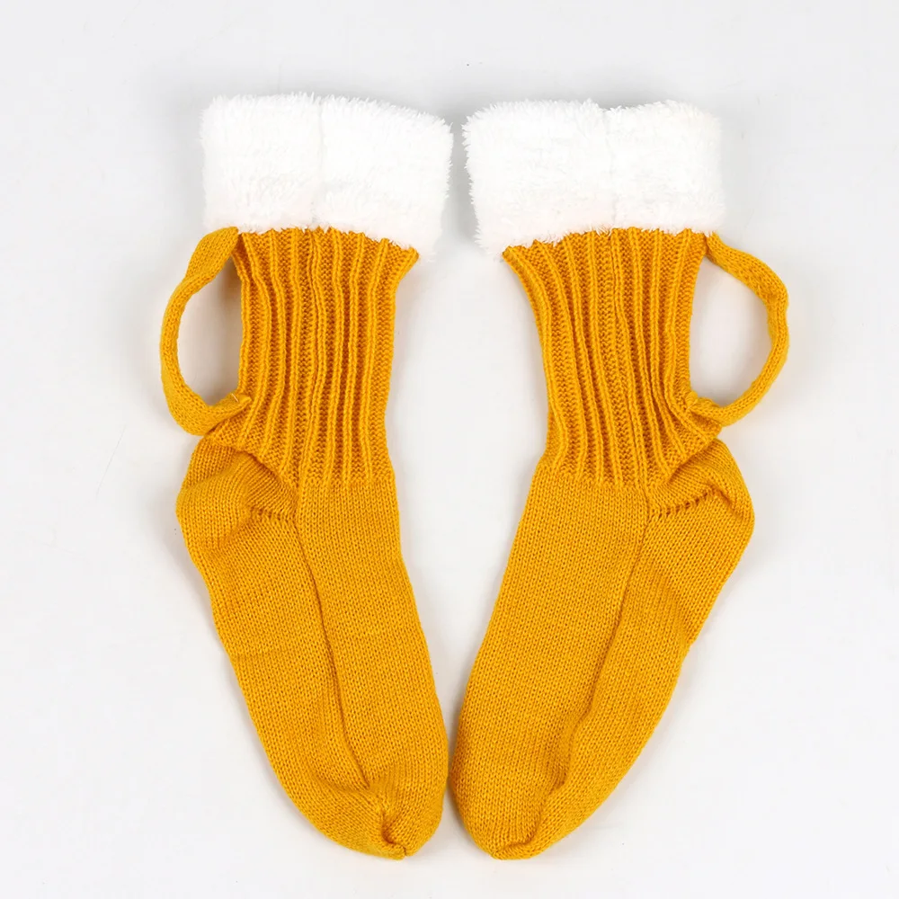 Dicke Bierkrug-Socken für Damen und Herren, Herbst und Winter, gestrickte Fußabdeckung, weiche Bodensocken, warme Mittelrohrsocken, EU 36–42 – Detail 3