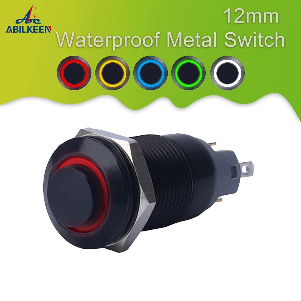 

50PCS 12mm Black Push Button Switch Waterproof Led Light Metal High Head Momentary/Latching Switches Self-locking/Self-reset
