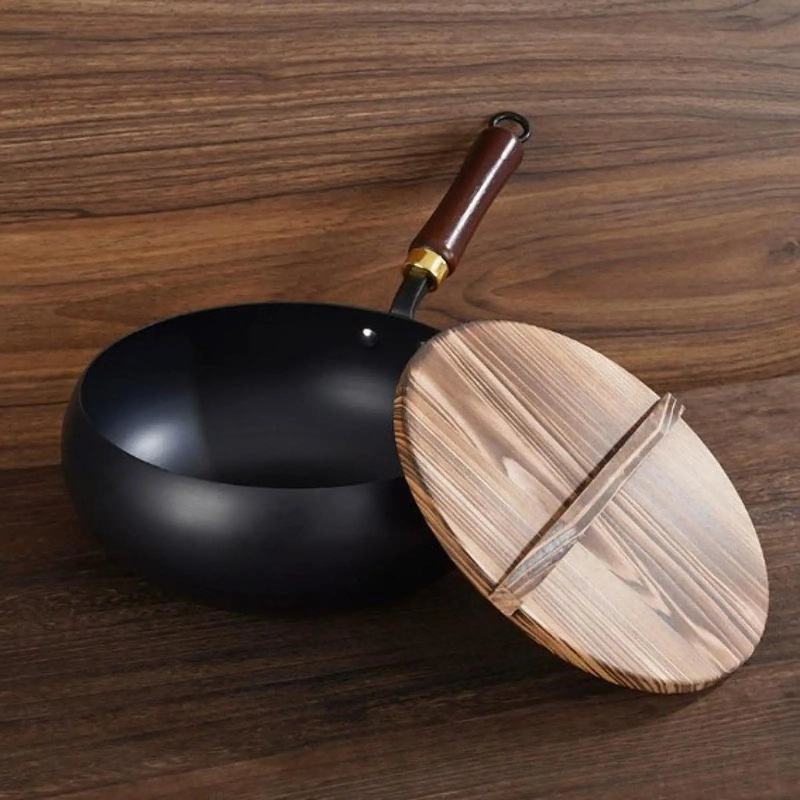 Nonstick Wok, Chinese Wok, Flat Bottom Cookware Stir Fry Pan with Wooden Lid for Kitchen Home Restaurant Nonstick Wok, Chinese Wok, Flat Bottom Cookware Stir Fry Pan with Wooden Lid for Kitchen Home Restaurant