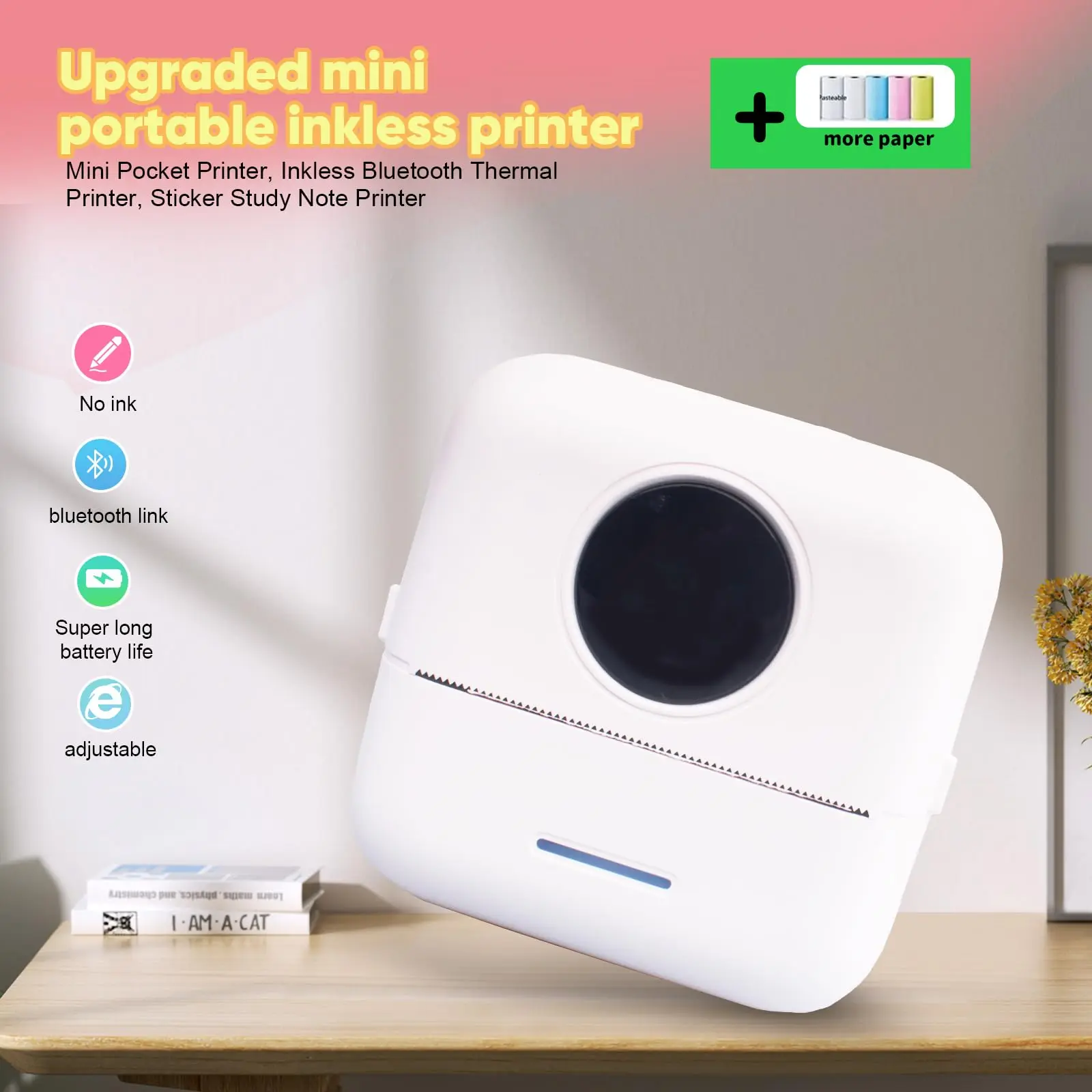 [Mini Portable Printer] Mini Portable Thermal Printer | 13 Rolls | Print Pictures, Photos, Labels, Text, To-Do Lists | 57*25mm