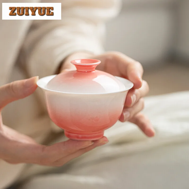 140ml Gradient Watermelon Red Gaiwan Household Sancai Tea Tureen Ancient Tea Maker Cover Bowl Teaset Accessories Decoration Gift