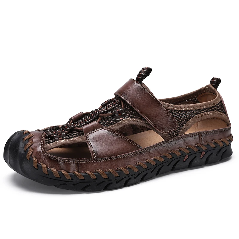 

Men Brand Genuine Leather New Casual Flat Sandals Roman Beach Footwear Male Sneakers Low Wedges Shoes Big Size
